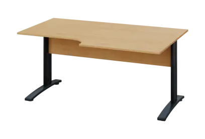 ERK 28 - 168 stůl kancelářský, rohový, pravý, kovová podnož černá, deska 25 mm, široký 1600 mm, javor horský